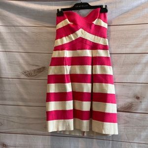 Pink and white strapless dress